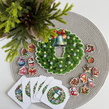 Деревянная игра Новогодний венок на липучках (собираем по образцу) SP
