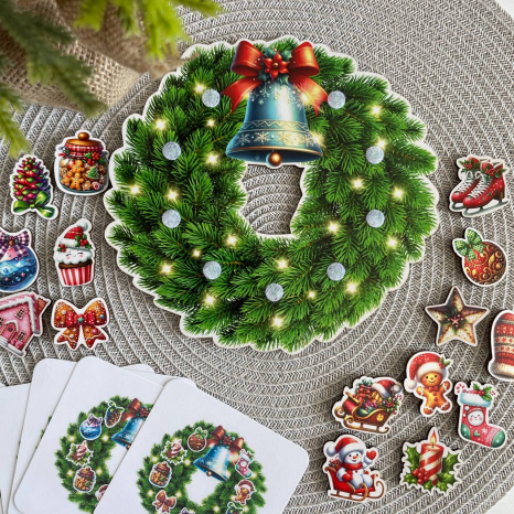 Деревянная игра Новогодний венок на липучках (собираем по образцу) SP