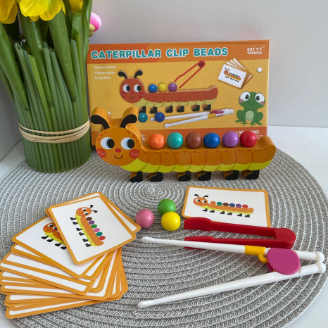 Дерев’яний сортер з кульками, пінцетом, картками Гусінь C9423