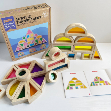 Дерев’яний конструктор з акриловими світловими кольоровими віконечками C9434