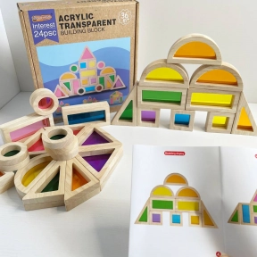 Дерев’яний конструктор з акриловими світловими кольоровими віконечками C9434