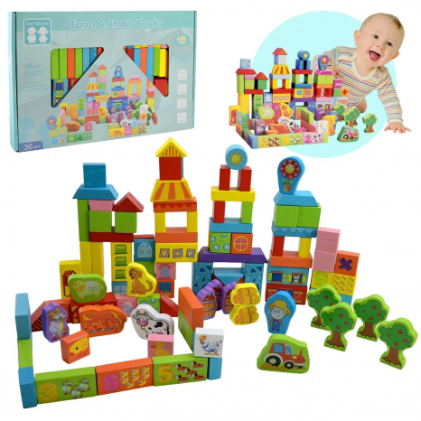 Дерев’яні блоки конструктор Містечко-тваринки на 100деталей, C9442
