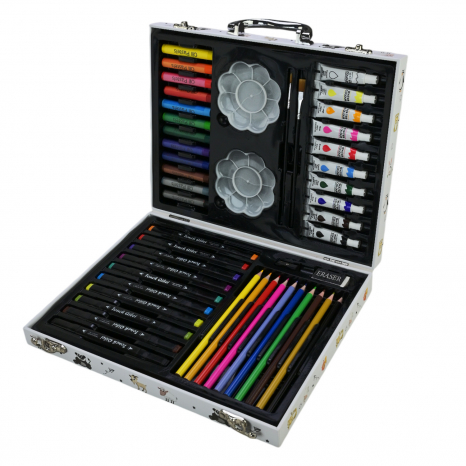 Набір творчості для малювання у валізці - 48 предметів: крейда, акварельні фарби, олівці