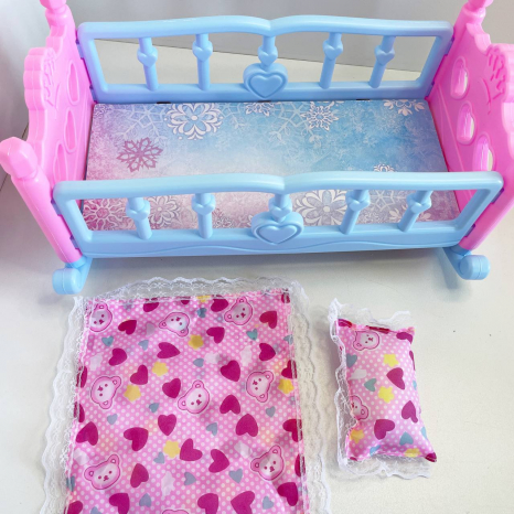 Ліжко для ляльки CS 8882: колиска, подушка, ковдра, довжина 37 см