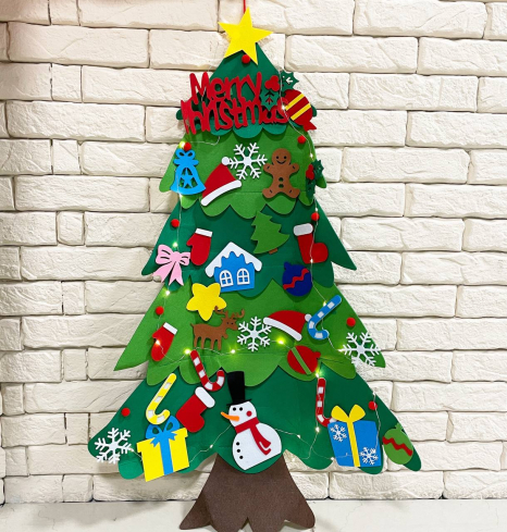 Фетрова ялинка з набором прикрас на липучках та гірляндою