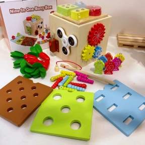 Дерев'яний  логічний розвиваючий куб 9 в 1, геометрик, магнітна гра / риболовля,спінер