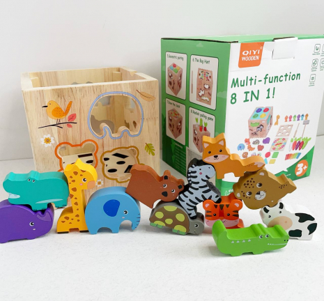 Дерев'яний бізікуб: куб - сортер 8 в 1 (стукалка, магнітна риболовля, моркви, тварини) C 15048