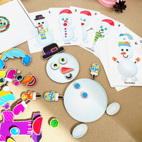 Дерев'яна гра з карточками Збери сніговика Познавалка  Poznavalka