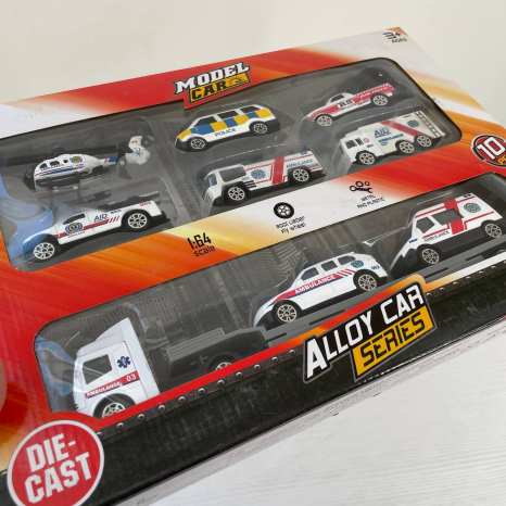 Набір металевих машинок. Екстренні служби. 9 видів транспорту 1:64