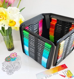 Набір двосторонніх маркерів (маркер - пензлик та лайнер) Color Pencil 100 кольорів, DW-100 в пеналі