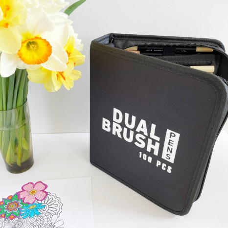 Набір двосторонніх маркерів (маркер - пензлик та лайнер) Color Pencil 100 кольорів, DW-100 в пеналі