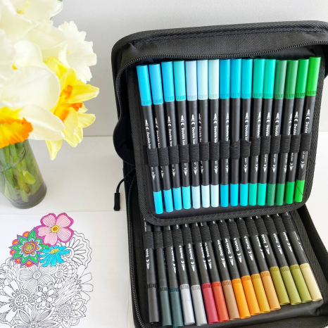Набір двосторонніх маркерів (маркер - пензлик та лайнер) Color Pencil 100 кольорів, DW-100 в пеналі