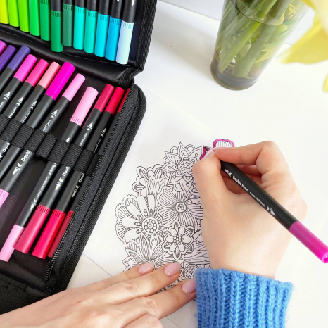 Набор двухсторонних маркеров (маркер - кисточка и лайнер) Color Pencil 48 цветов, DW-48 в пенале