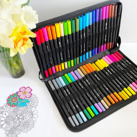 Набор двухсторонних маркеров (маркер - кисточка и лайнер) Color Pencil 48 цветов, DW-48 в пенале