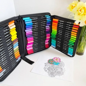 Набір двосторонніх маркерів (маркер - пензлик та лайнер) Color Pencil 60 кольорів, DW-60 в пеналі