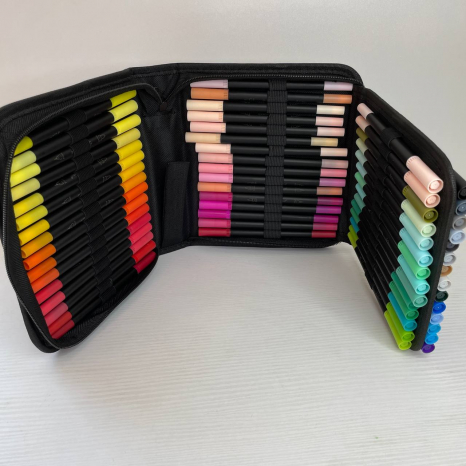 Набір двосторонніх маркерів (маркер - пензлик та лайнер) Color Pencil 60 кольорів, DW-60 в пеналі