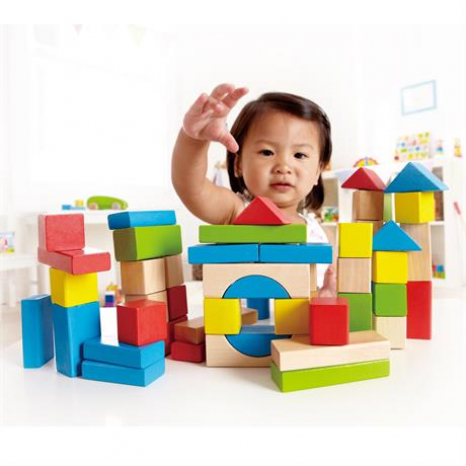 Дерев'яні кубики Кольорові блоки (конструктор Містечко) Hape E0409