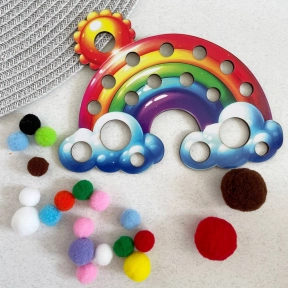 Деревянный сортер с помпонами Радуга: большой-средний-маленький шарик SP