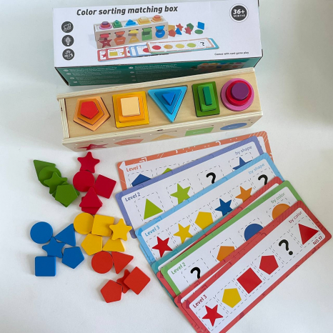Дерев'яна іграшка Комодик для сортування кольори та геометричні фігури