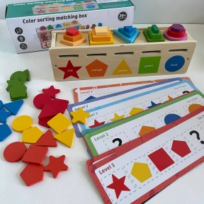 Дерев'яна іграшка Комодик для сортування кольори та геометричні фігури