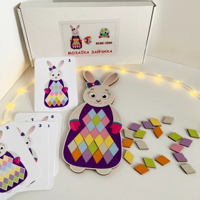 Деревянная игра мозаика Зайчиха с карточками Познавалка