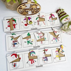 Деревянная игра - головоломка Составь квадрат Снеговики Познавалка Poznavaka