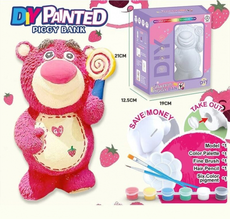 Набір для розпису дитячої копілки Фігурка-розмальовка Ведмедик з пензликом та фарбами FD 888-26