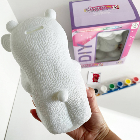 Набір для розпису дитячої копілки Фігурка-розмальовка Ведмедик з пензликом та фарбами FD 888-26