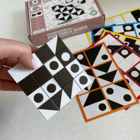 Магнітні кубики-головоломка з картками завданнями (чорнобілі) FD136-7