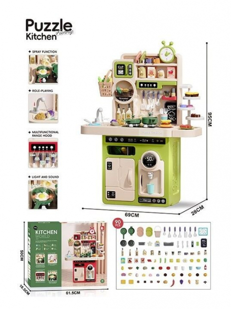 Дитяча ігрова Кухня з світловими-зуковими ефектами, імітація роботи плити, парогенератор, набір продуктів та посуду, G 801 A