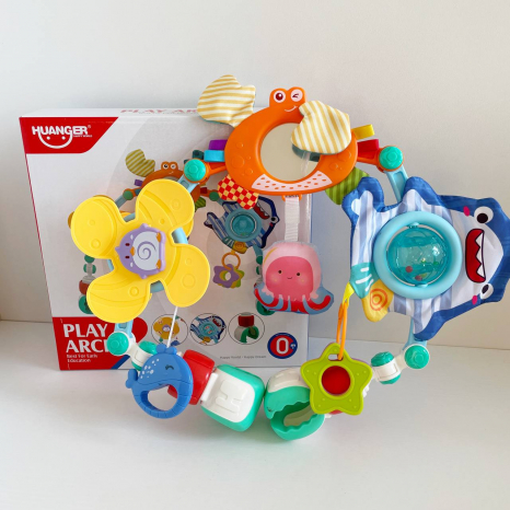 Підвіска на візочок з Морськими мешканцями, брязкальцями, шуршалка, гризунці HE0315