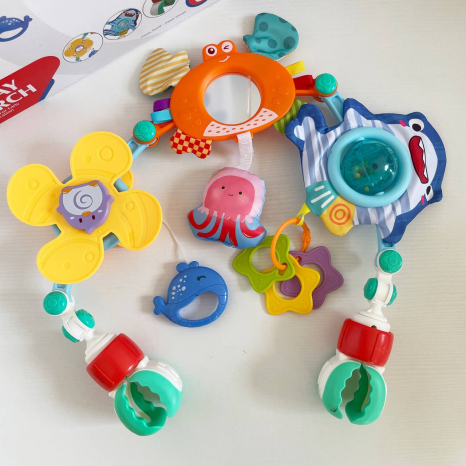 Підвіска на візочок з Морськими мешканцями, брязкальцями, шуршалка, гризунці HE0315