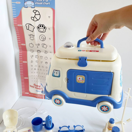 Набір лікаря у блакитній валізі-машинці з світловими ефектами HZ 889 B - 2