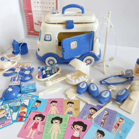 Набір лікаря у блакитній валізі-машинці з світловими ефектами HZ 889 B - 2