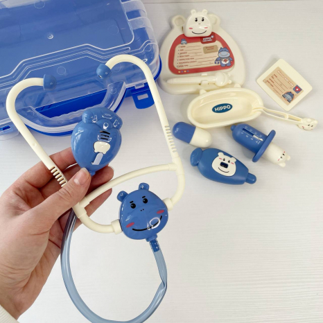 Игрушечный  набор доктора - бегемотик в саквояже синий HZ829-A