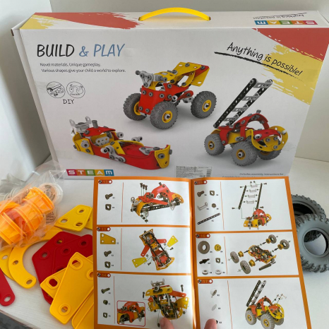 Конструктор 6в1 на 196 элементов, инструменты, пластиковые и резиновые детали, J 7718