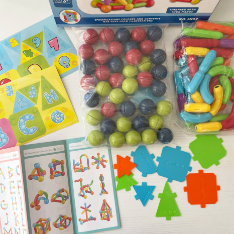 Магнітний конструктор на 98 деталі з кульками, паличками та пластинами для з'єднання, JH 52 C