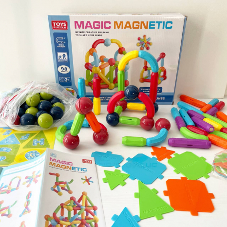 Магнітний конструктор на 98 деталі з кульками, паличками та пластинами для з'єднання, JH 52 C