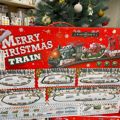Новорічна залізниця Санта з оленями, вагончики, декор JHX6226