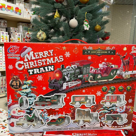 Новорічна залізниця Санта з оленями, вагончики, декор JHX6226