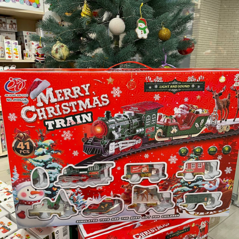 Новорічна залізниця Санта з оленями, вагончики, декор JHX6226