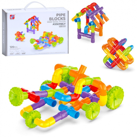 Детский конструктор трубочки на 120 деталей, в коробке