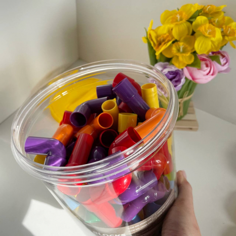 Детский конструктор трубочки в пластиковом ведре (колбе) на 76 деталей, JX688-246