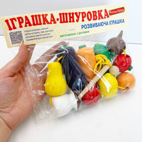 Дерев'яна Шнурівка Фрукти та овочі, ТМ KomarovToys К 141