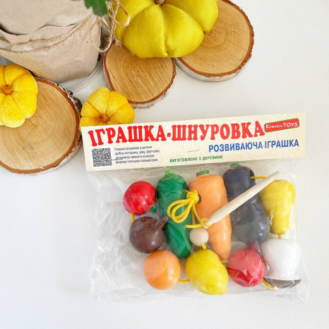 Дерев'яна Шнурівка Фрукти та овочі, ТМ KomarovToys К 141