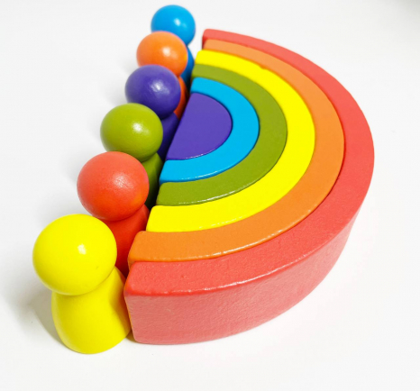 Дерев'яна пірамідка монтессорі Веселка з чоловічками