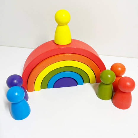 Дерев'яна пірамідка монтессорі Веселка з чоловічками