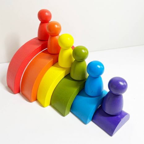 Дерев'яна пірамідка монтессорі Веселка з чоловічками