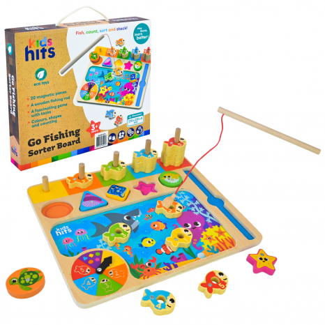 Дерев'яна розвиваюча іграшка - сортер з магнітною риболовлею та геометричними фігурами KidsHits KH20/070