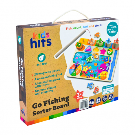 Дерев'яна розвиваюча іграшка - сортер з магнітною риболовлею та геометричними фігурами KidsHits KH20/070
